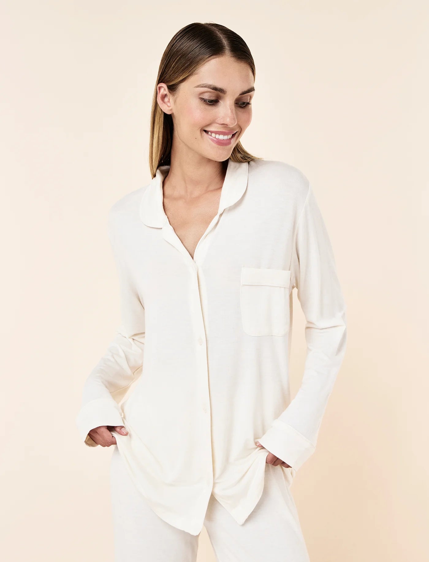 Kate Modal Soft Full Length PJ Set - Ecru