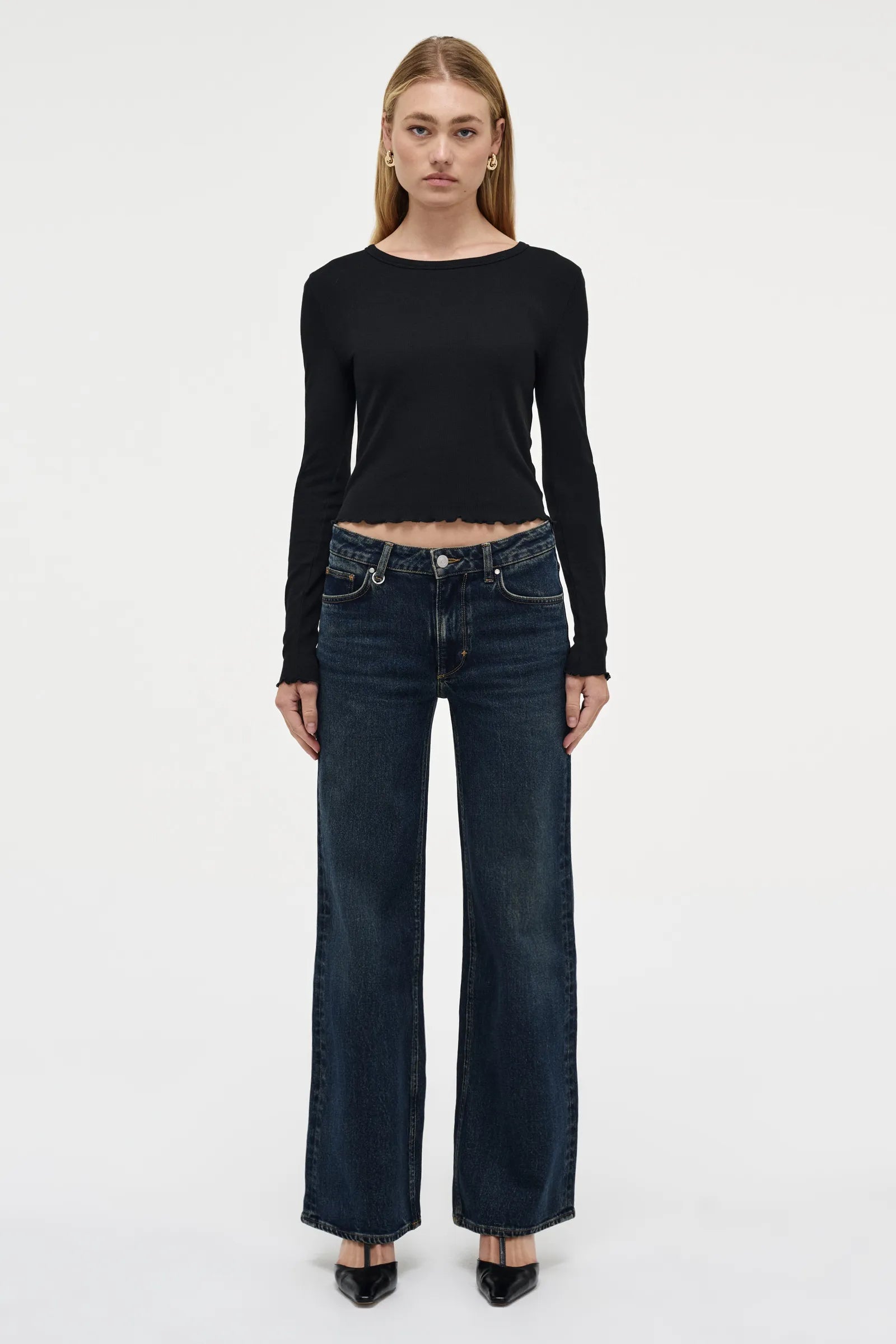 Fine Rib Long Sleeve Tee - Black