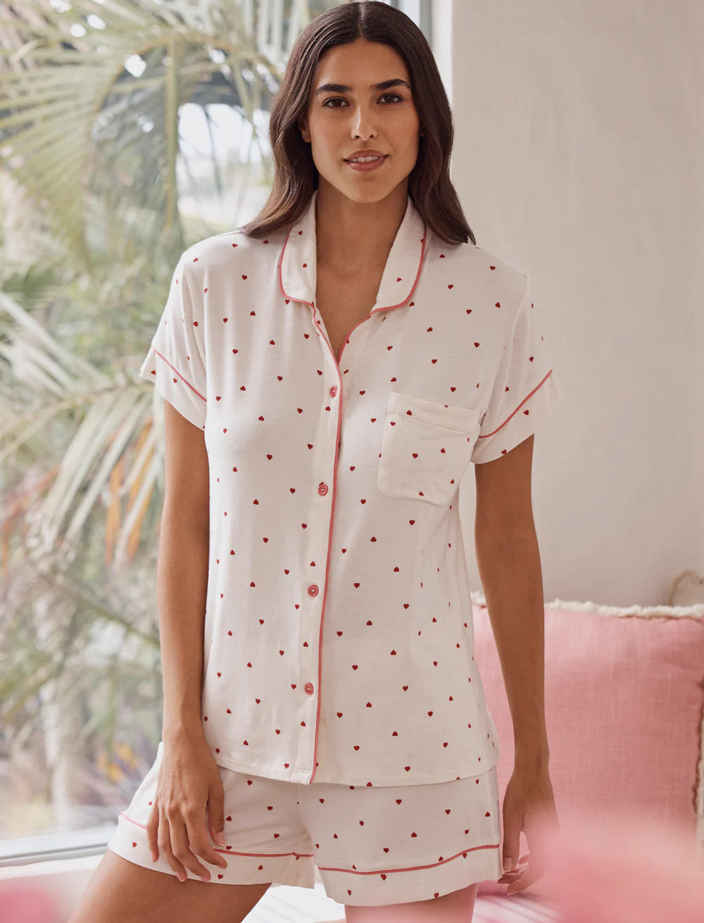 Kate Modal Soft Boxer PJ Set - Desert Rose Hearts