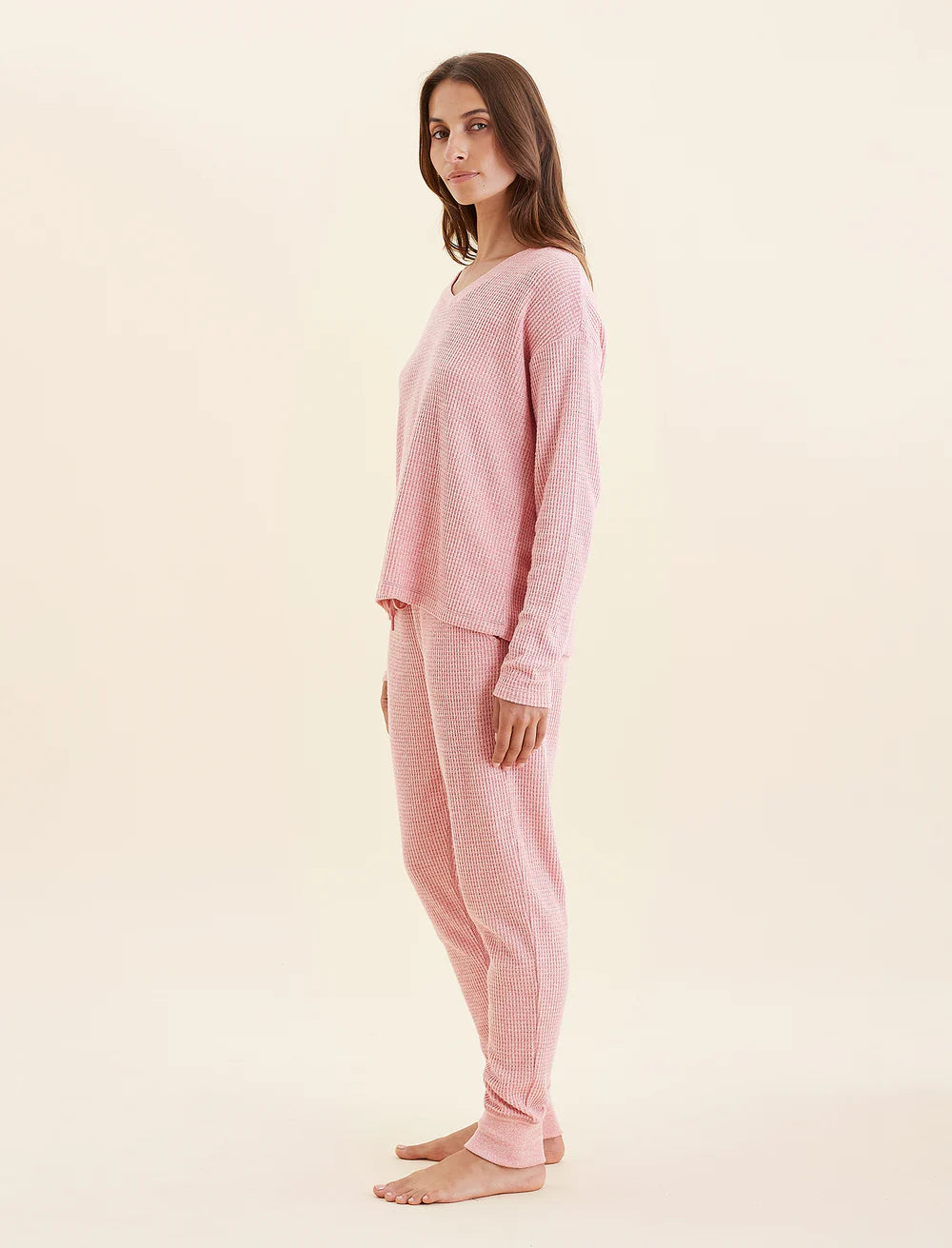 Super Soft Waffle V-Neck LS Set - Main Image
