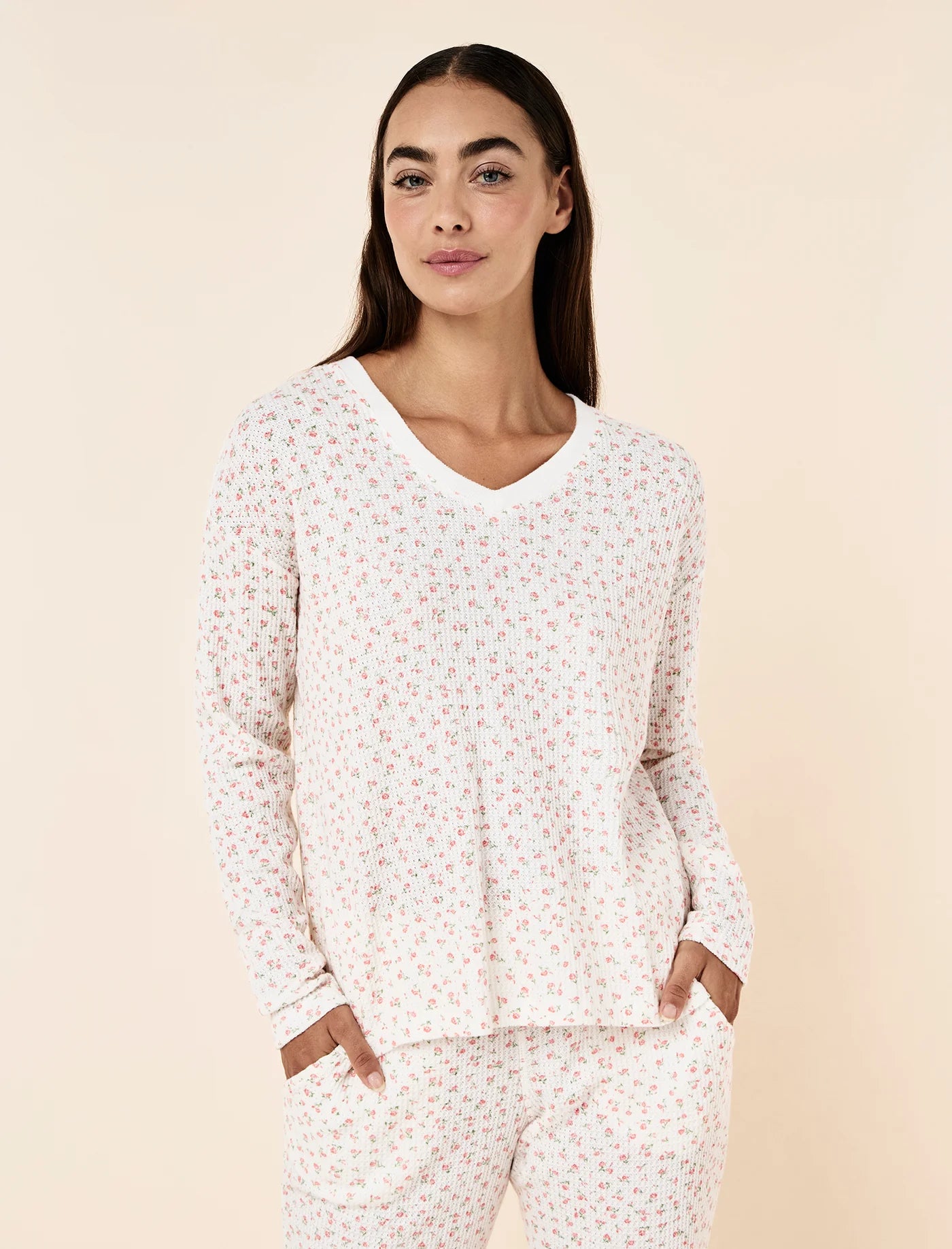 Super Soft Waffle V-Neck Long Sleeve Top & Jogger Set