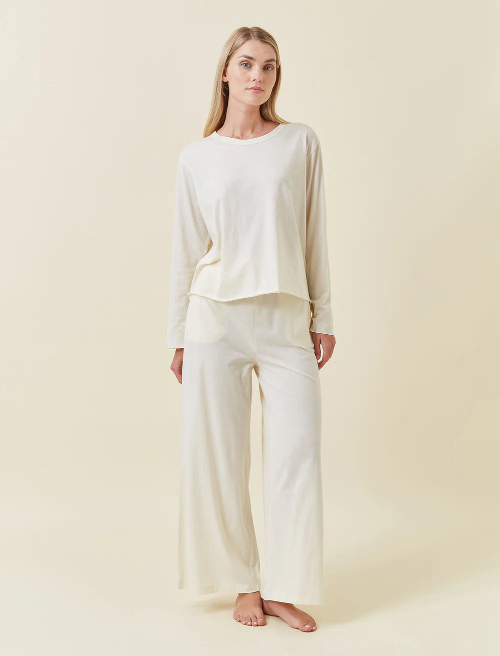 Jada Organic Cotton Knit LS Boxy Tee & Wide Leg Pant Set - Butter