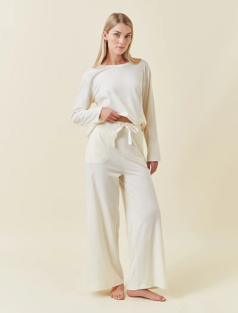Jada Organic Cotton Knit LS Boxy Tee & Wide Leg Pant Set - Butter