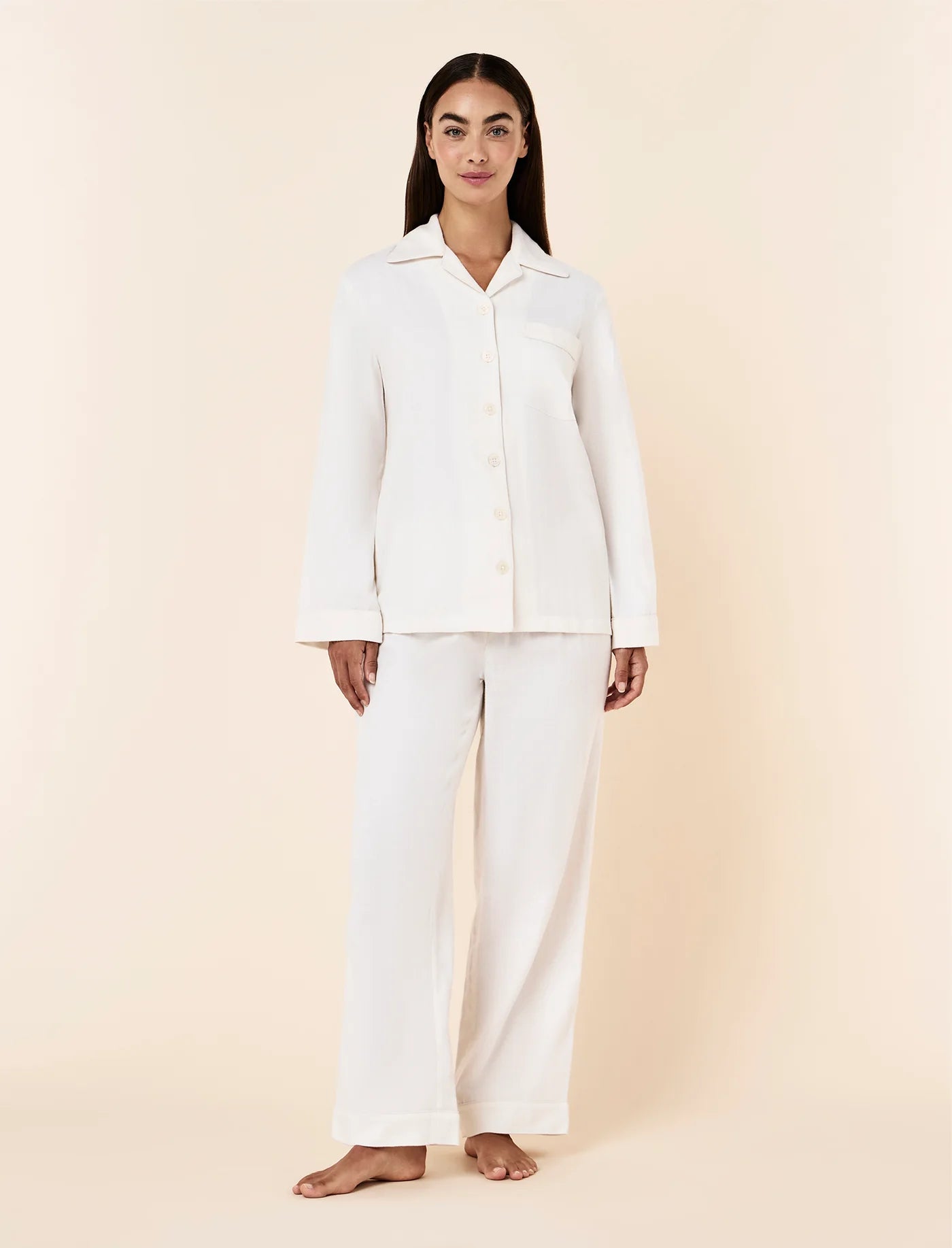 Super Soft Brushed Herringbone PJ Set - Ecru