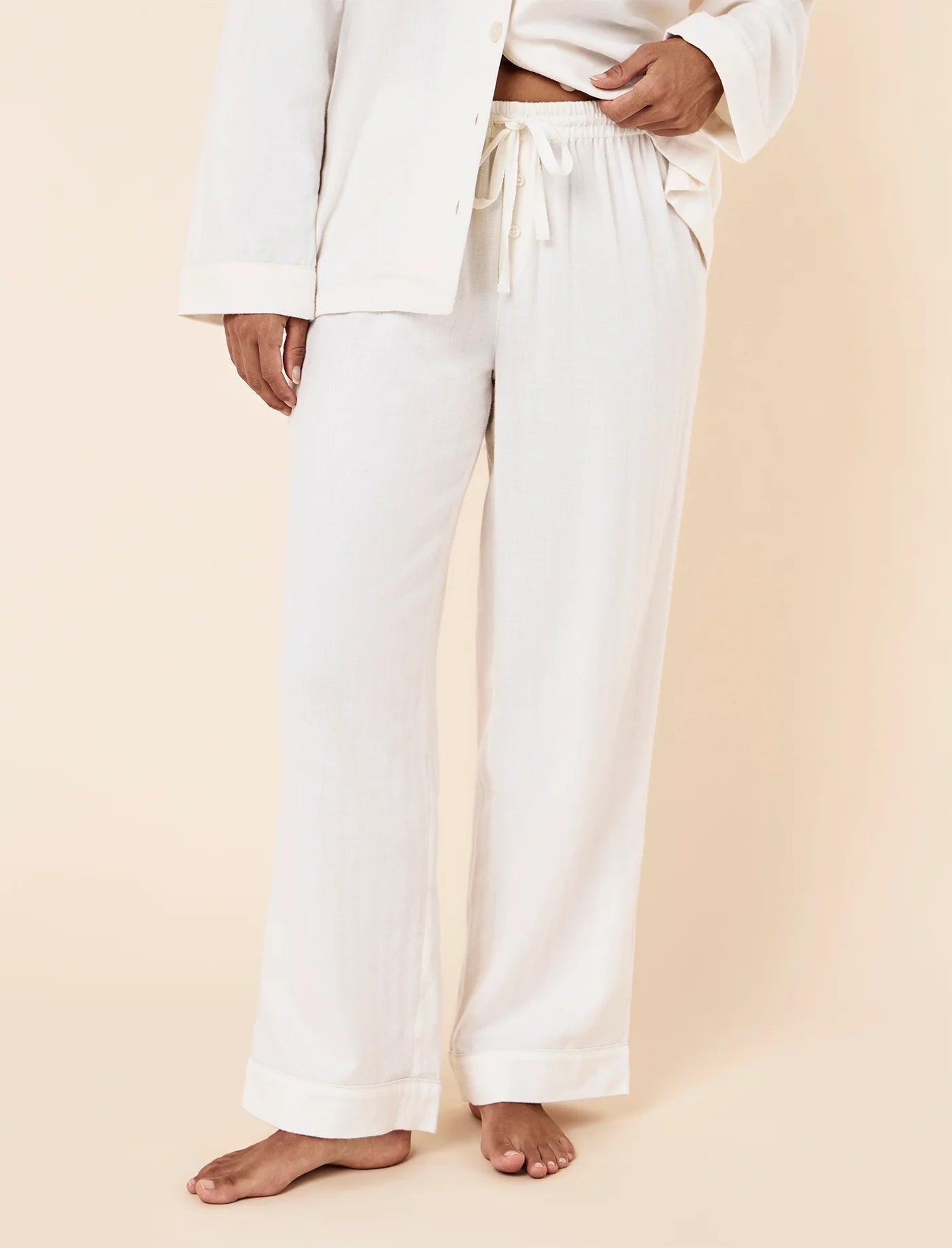 Super Soft Brushed Herringbone PJ Set - Ecru