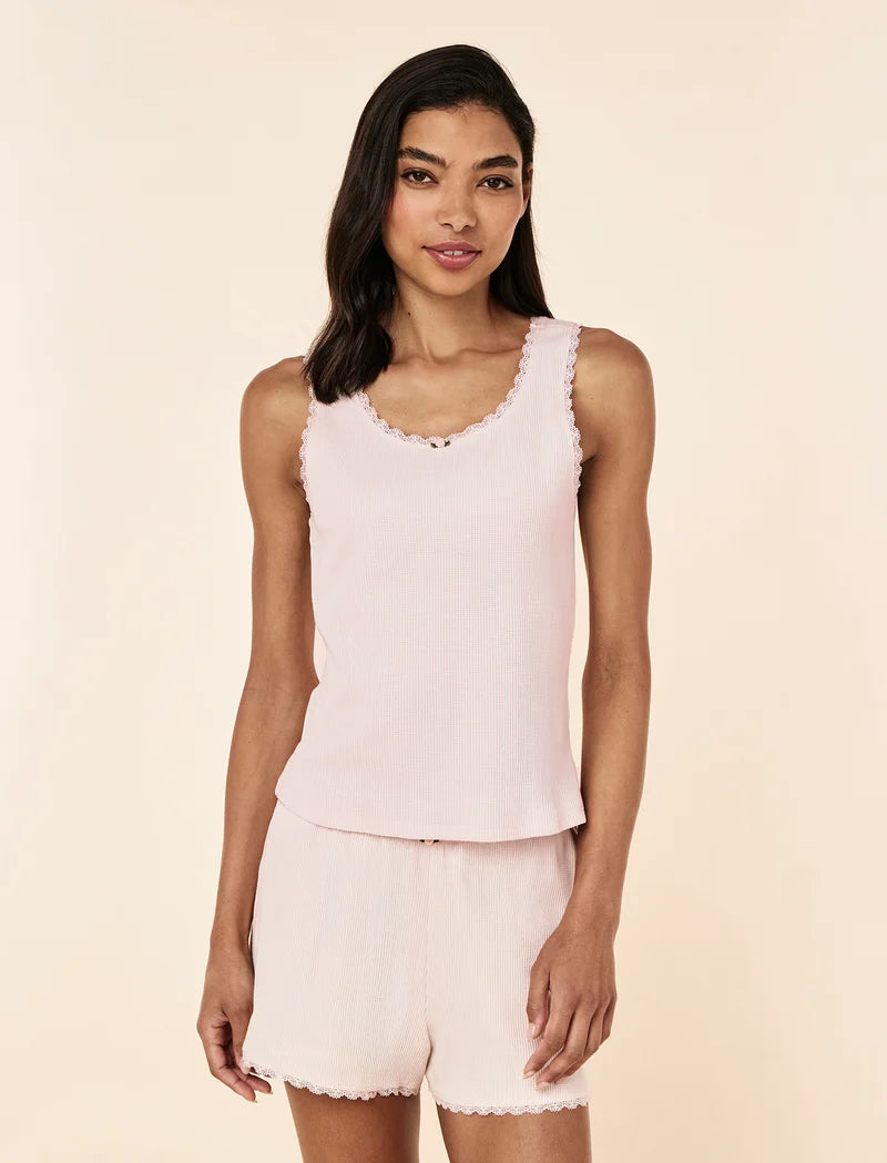 Claire Soft Cotton Waffle Boxer PJ Set - Pearl Blush