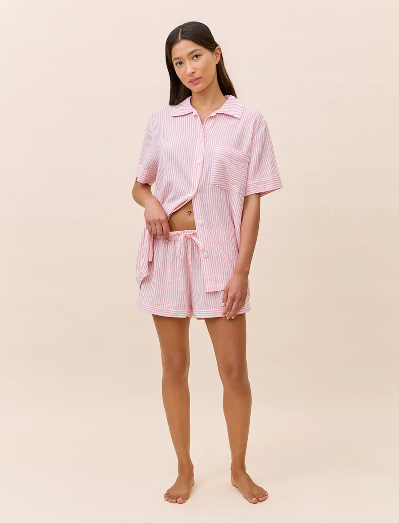 Sabine Seersucker Stripe Boxer PJ Set & Bow Scrunchie