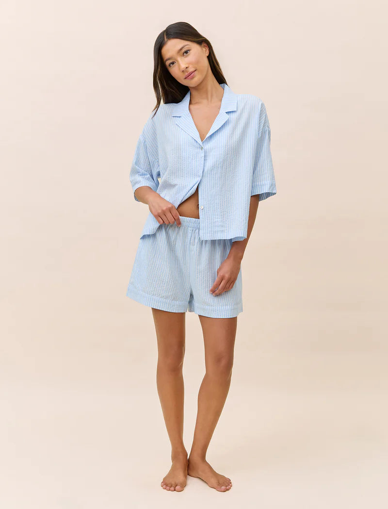 Sabrina Stripe Boxer PJ - Blue Bell White Stripe