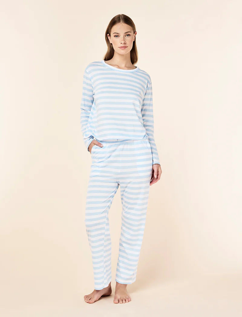 Jada Organic Cotton Knit Stripe Full Length PJ Set - Sky Stripe