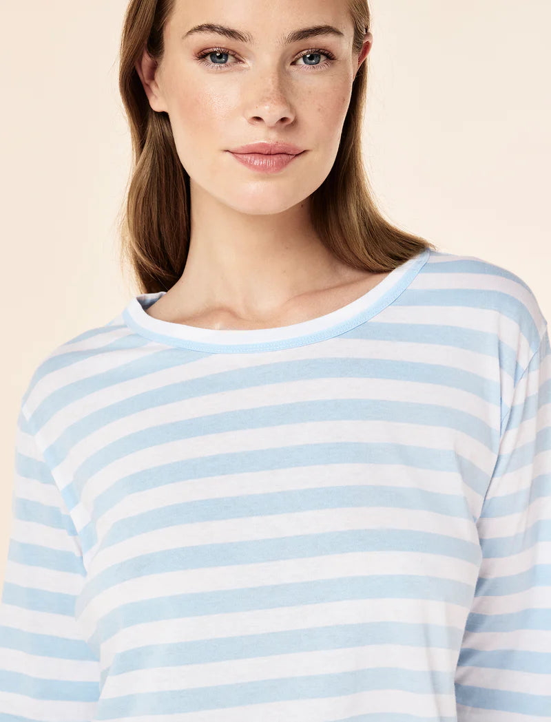 Jada Organic Cotton Knit Stripe Full Length PJ Set - Sky Stripe