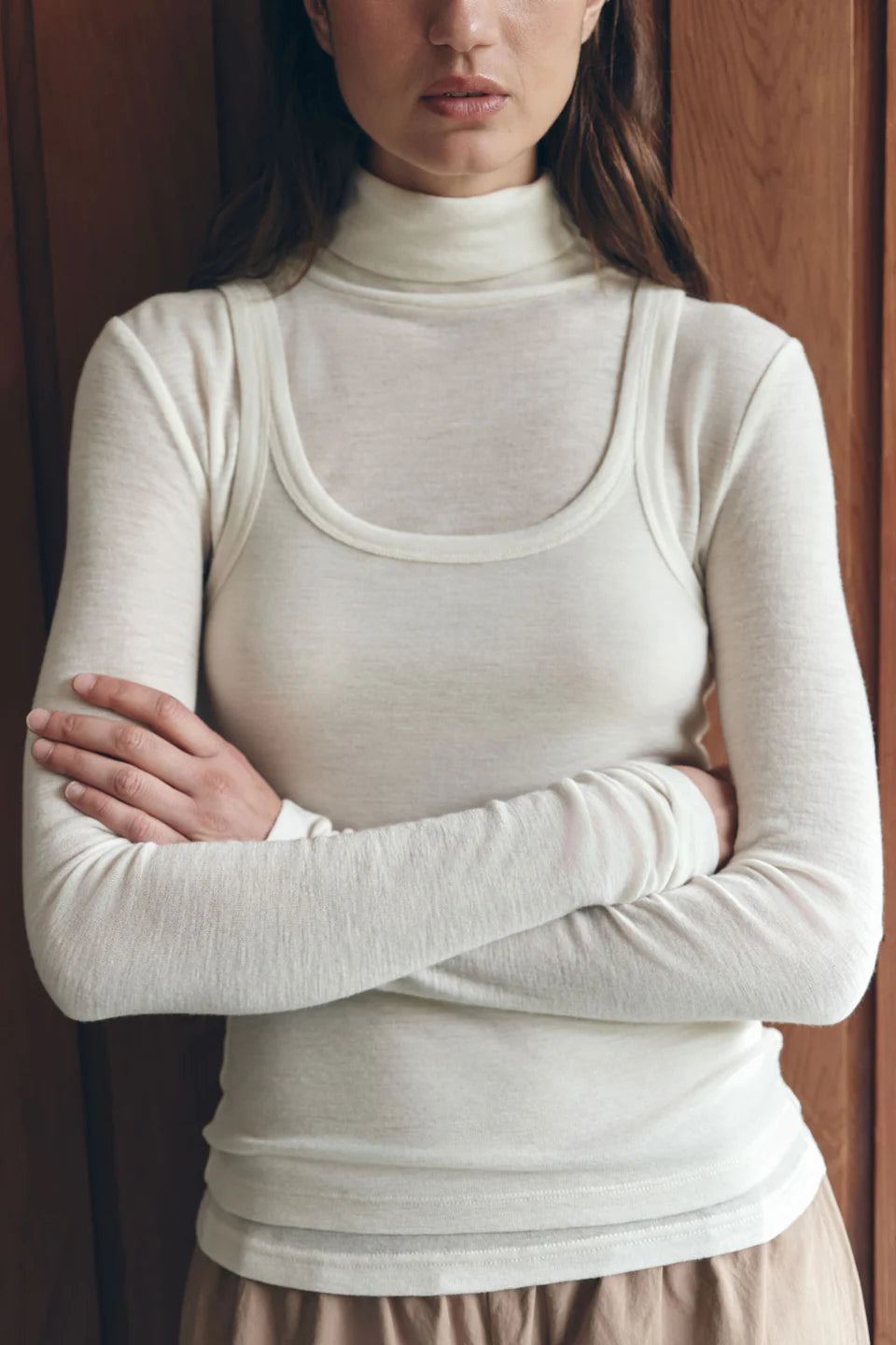 Nora Merino Wool Layered Turtleneck - Snow