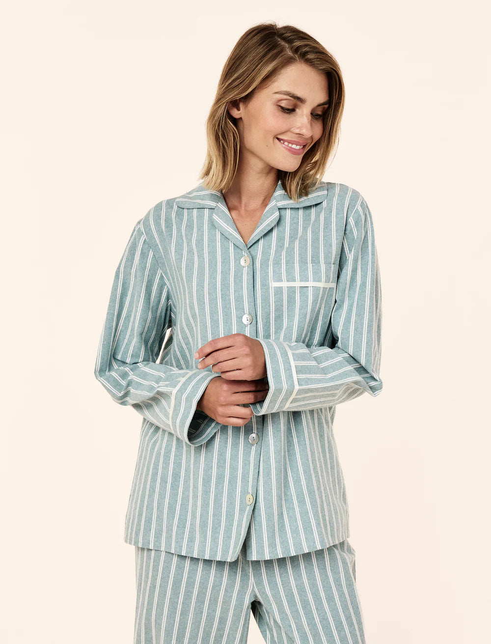 Organic Brushed Cosy Full Length PJ Set - Emerald Stripe
