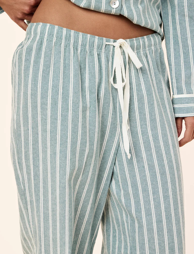 Organic Brushed Cosy Full Length PJ Set - Emerald Stripe
