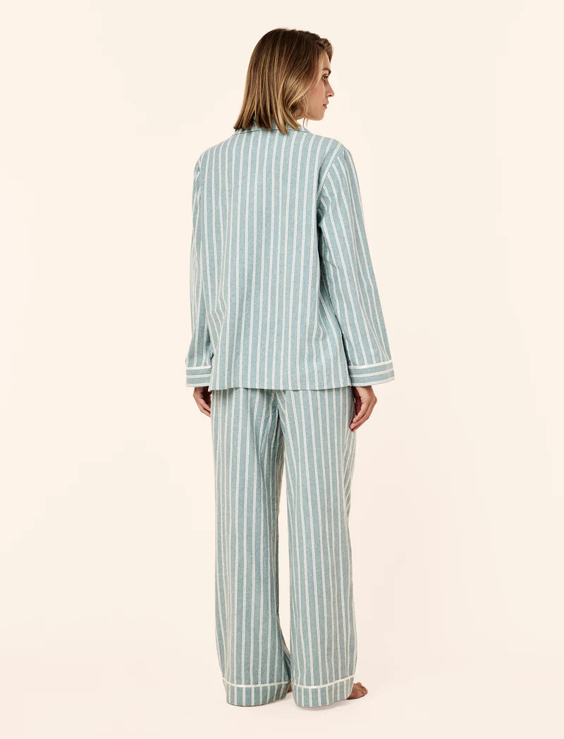 Organic Brushed Cosy Full Length PJ Set - Emerald Stripe