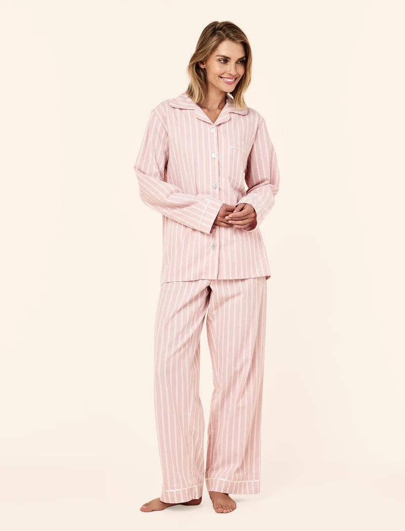 Organic Brushed Cosy Full Length PJ Set - Pink Stripe