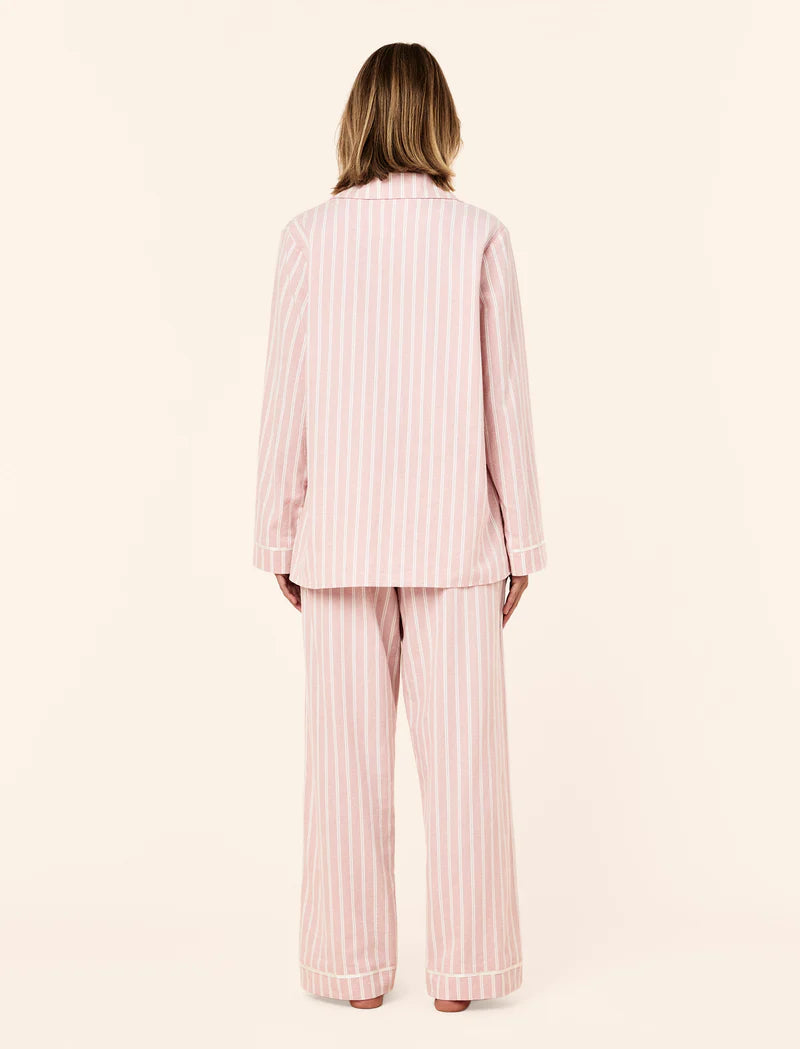 Organic Brushed Cosy Full Length PJ Set - Pink Stripe