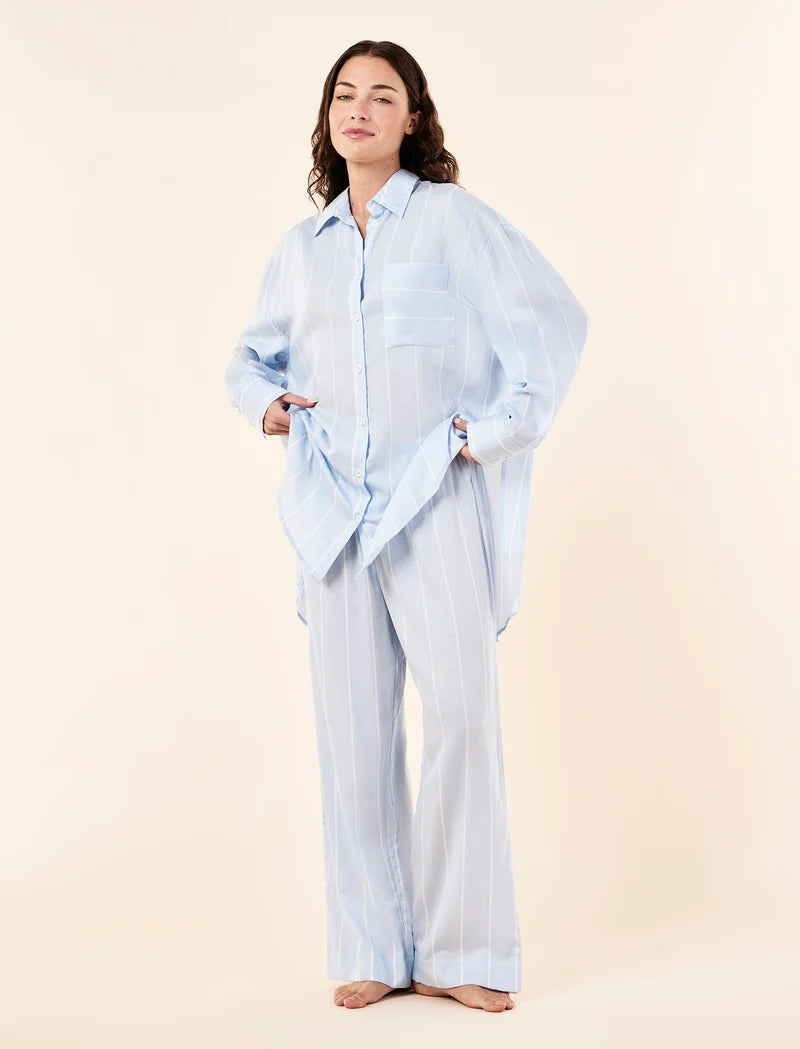 Stripe Shirting Full Length PJ Set
