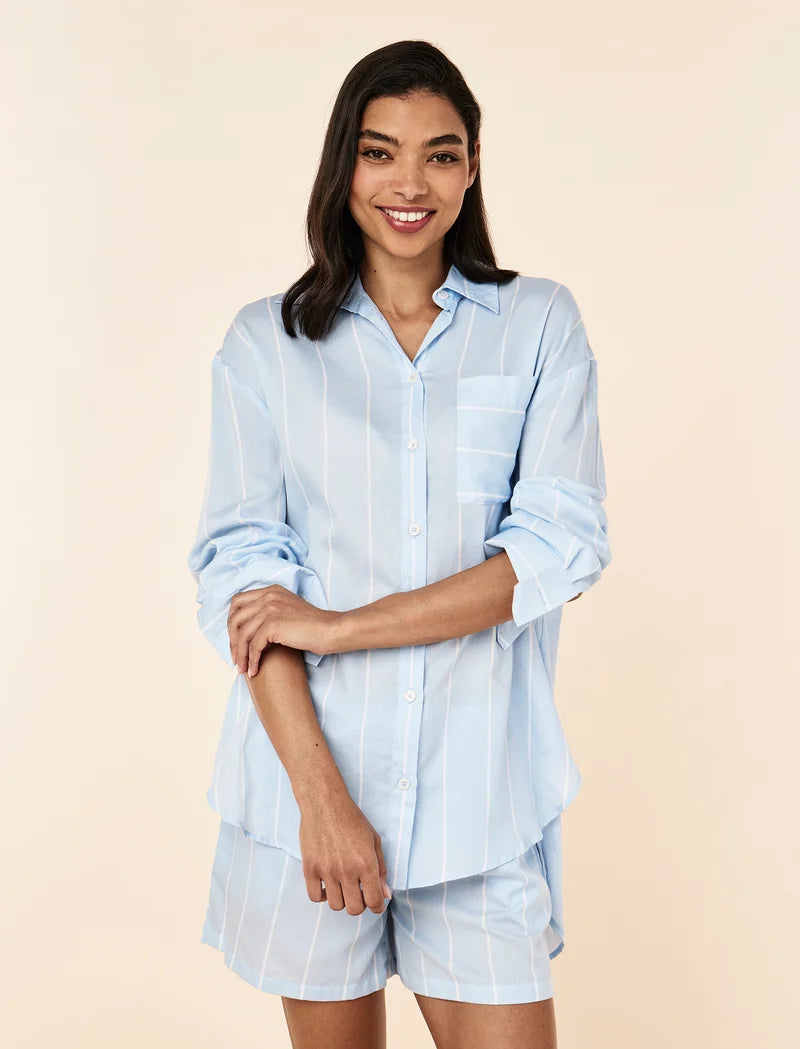 Stripe Shirting Long Sleeve Boxer PJ Set