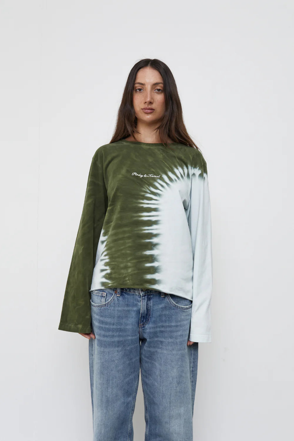Tie Dye Long Sleeve Top - Green and Blue