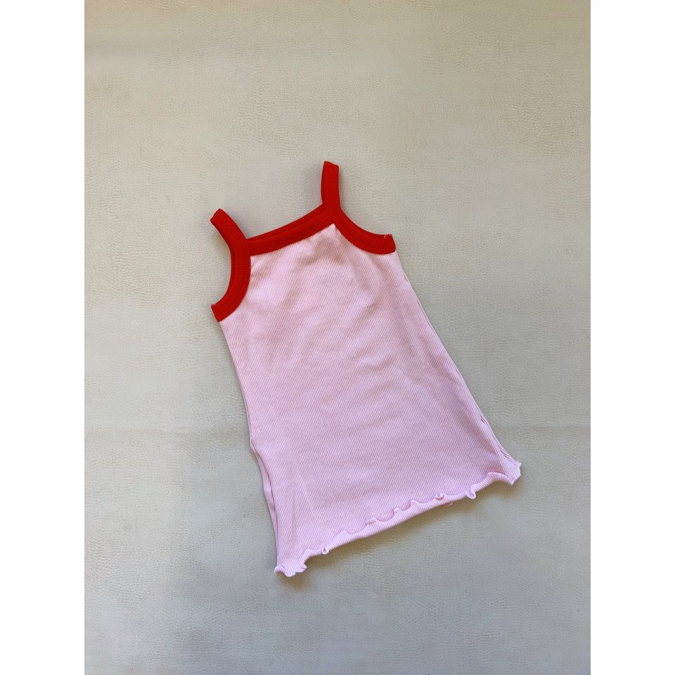 Tiny Trove Elsie Mini Ribbed Dress - Pink/Red