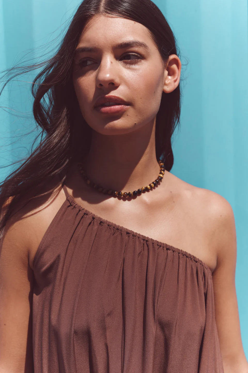 Mila Silk Asymmetrical Maxi Dress - Espresso