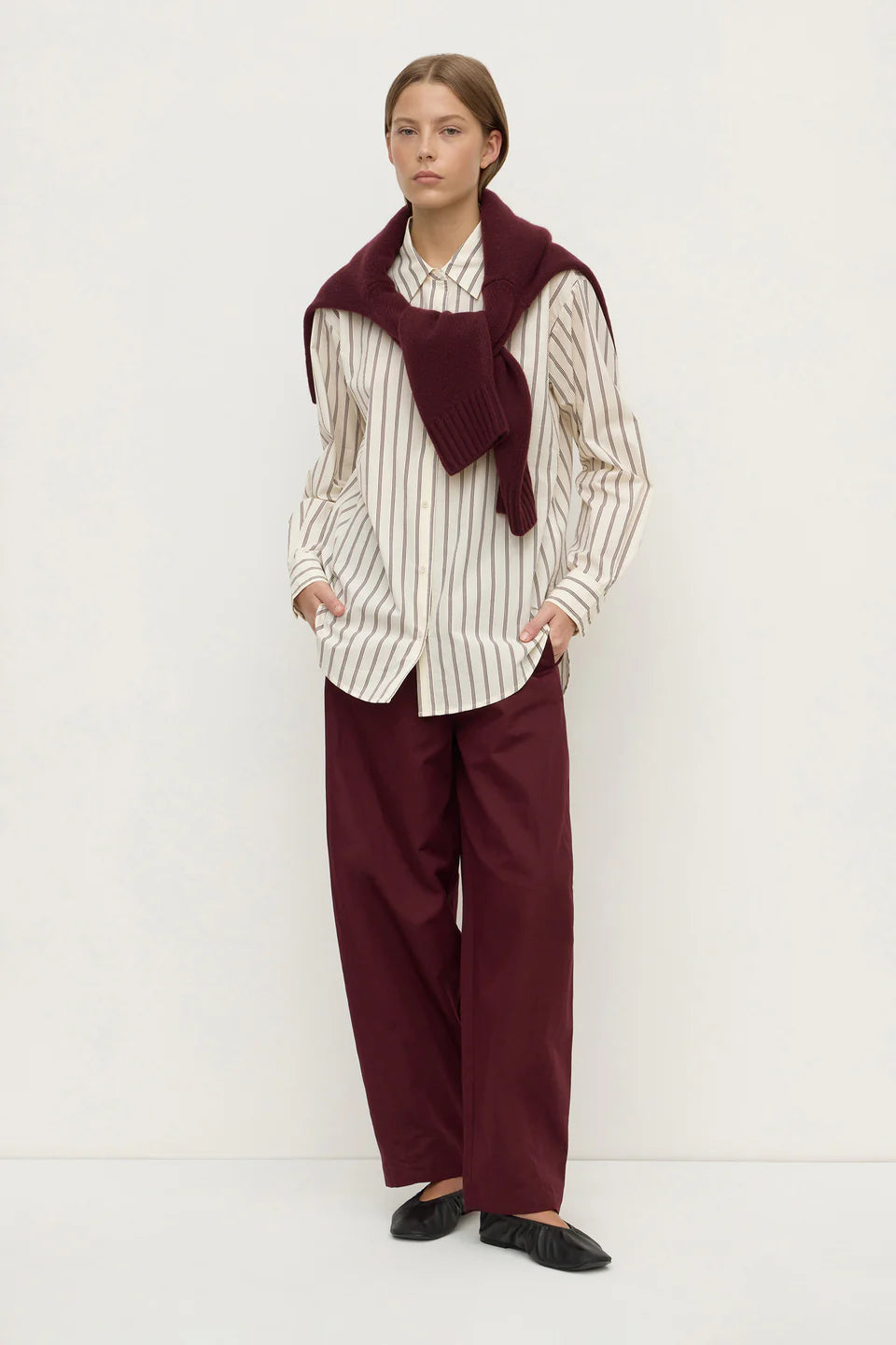 Amaro Italian Stripe Shirt - Merlot / White Stripe