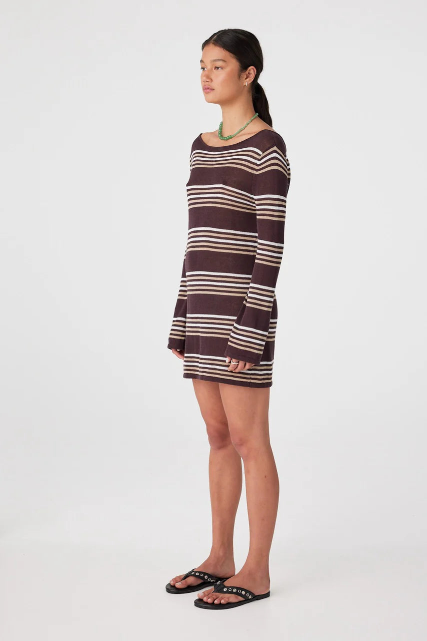 Nia Long Sleeve Mini Dress - Espresso Stripe