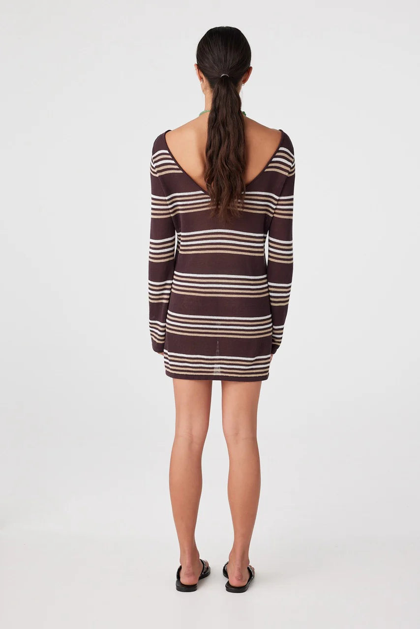 Nia Long Sleeve Mini Dress - Espresso Stripe