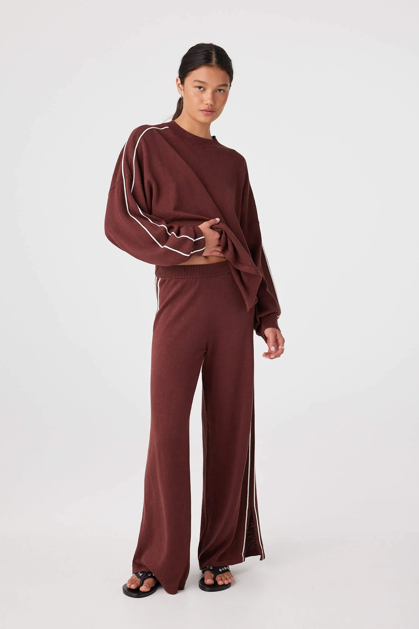 Pippa Long Sleeve Tee - Raisin & Cream