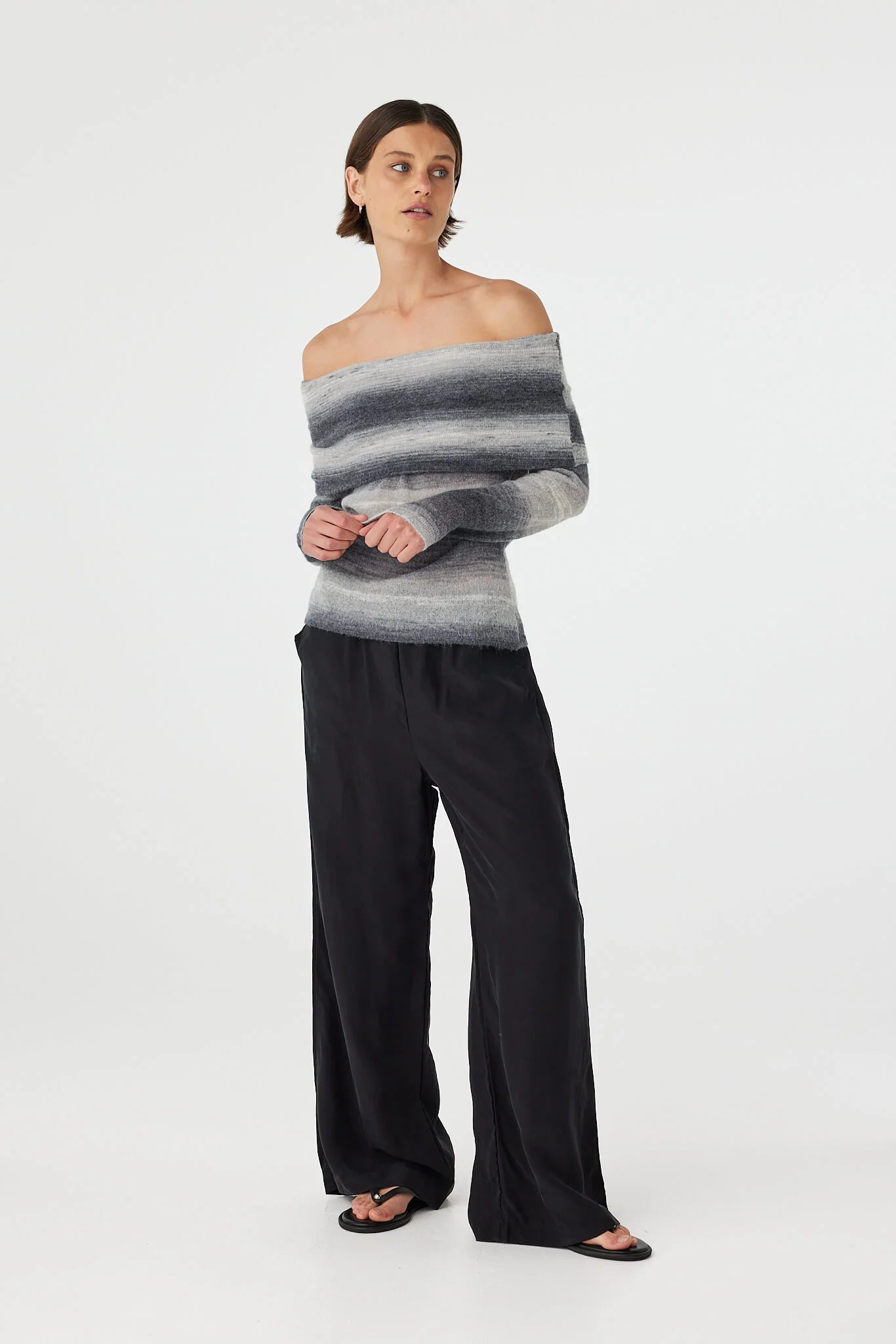 Nikki Off The Shoulder Top - Grey & Cream Ombre