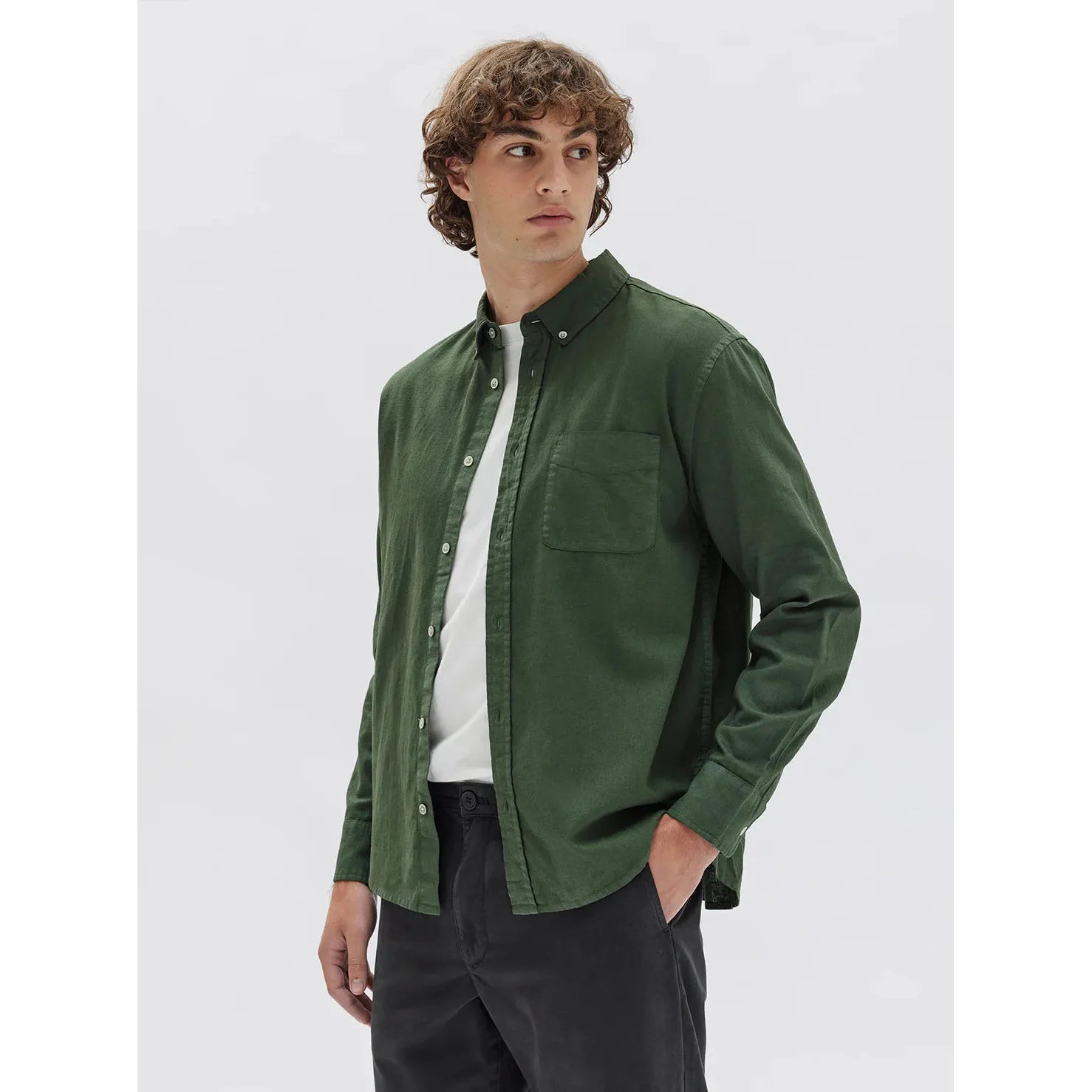 Assembly Label Everyday Linen Long Sleeve Shirt - Forest