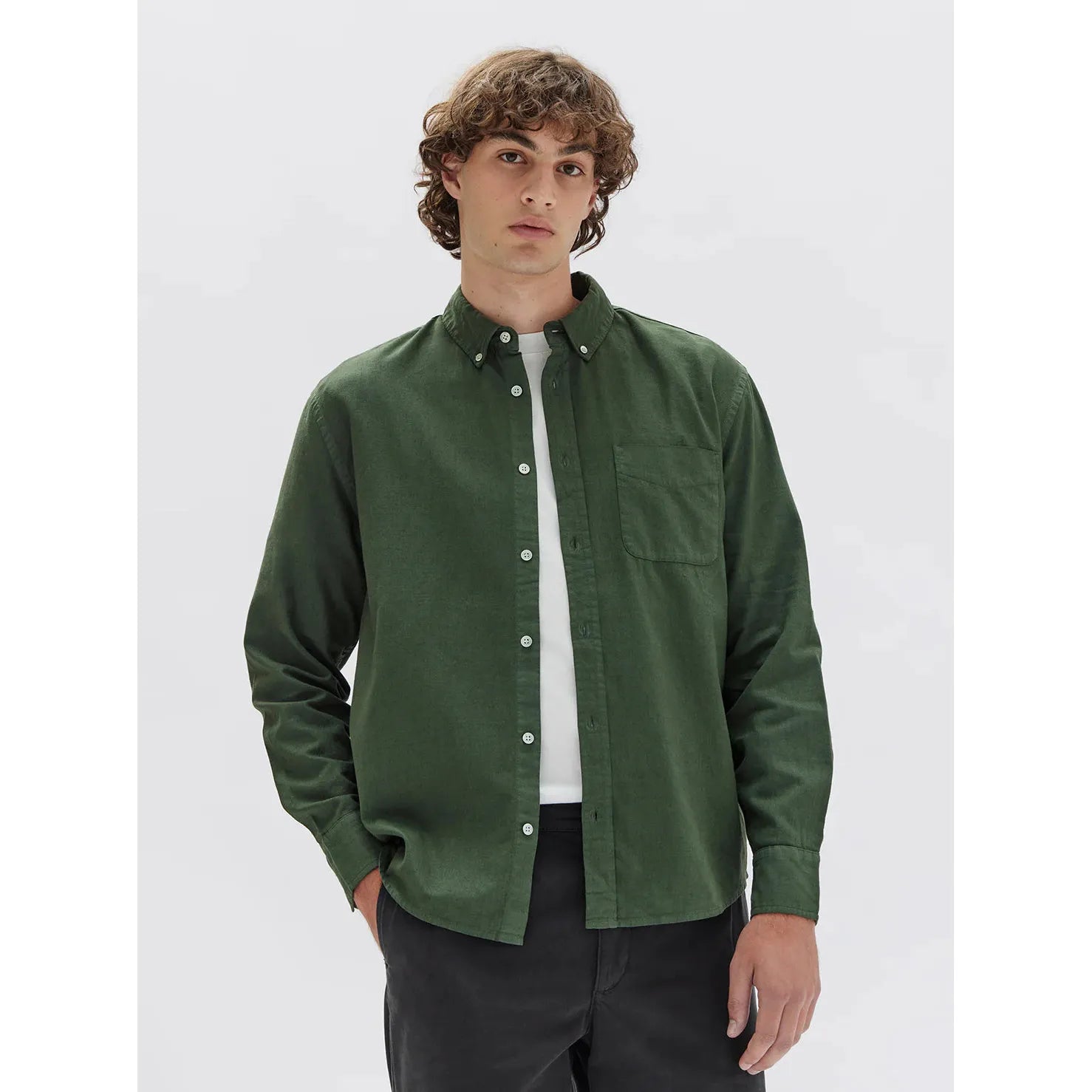 Assembly Label Everyday Linen Long Sleeve Shirt - Forest