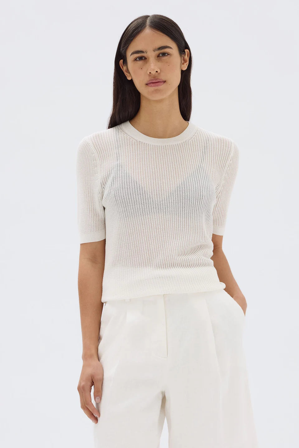 Belle Knit Short Sleeve Tee - Cream