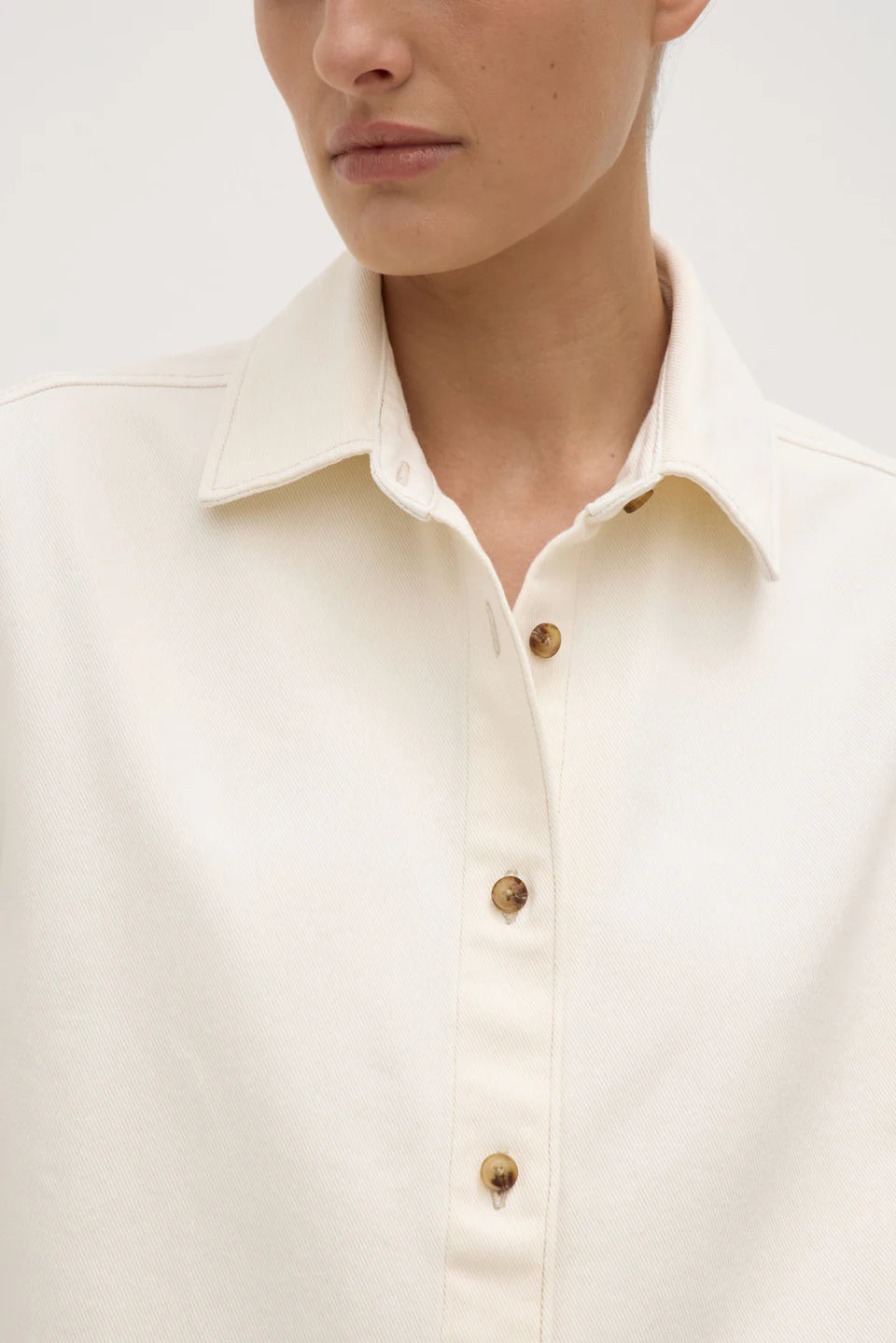 Boxy Denim Short Sleeve Shirt - Ecru