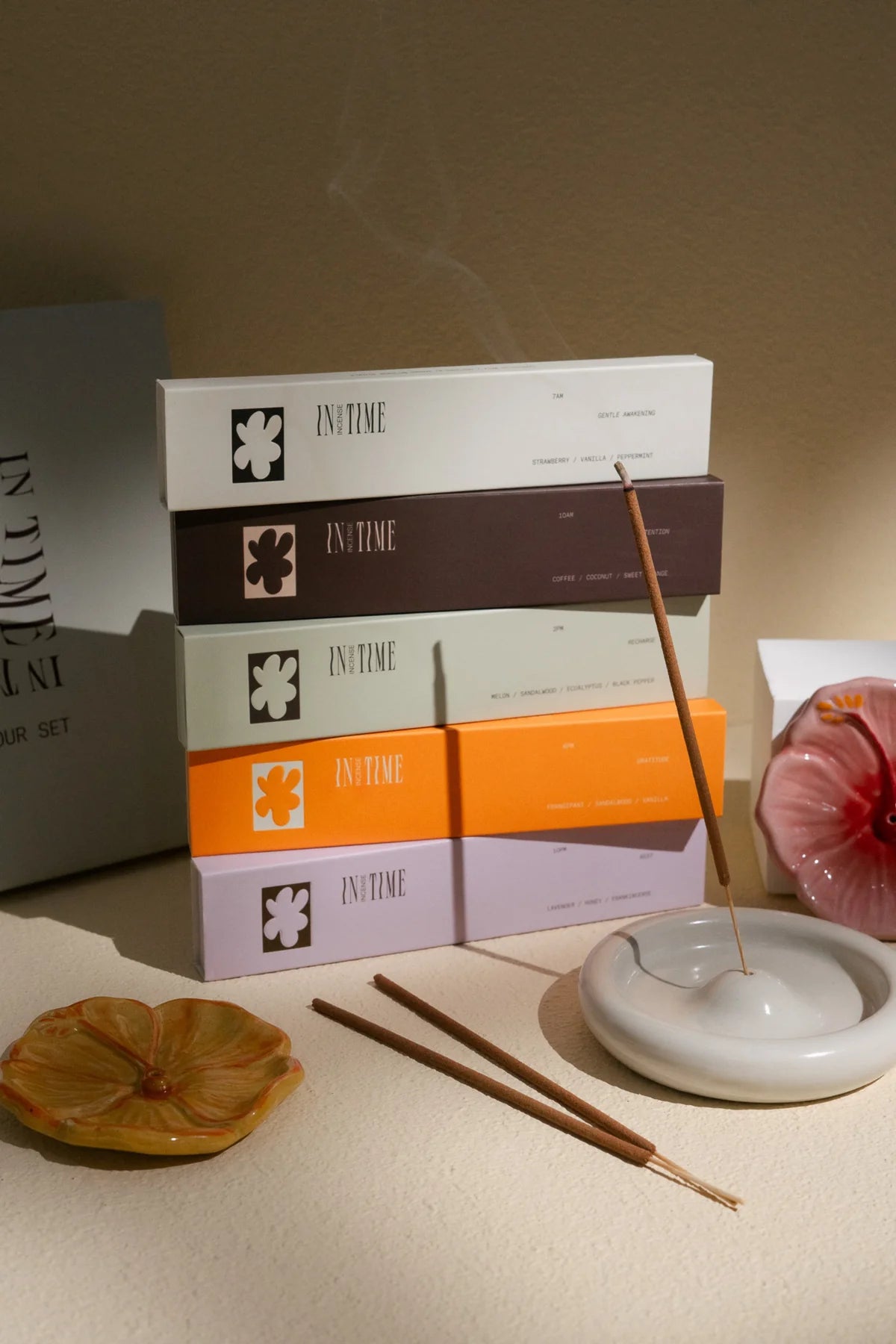 Hibiscus Ceramic Incense Holder - Golden Yellow