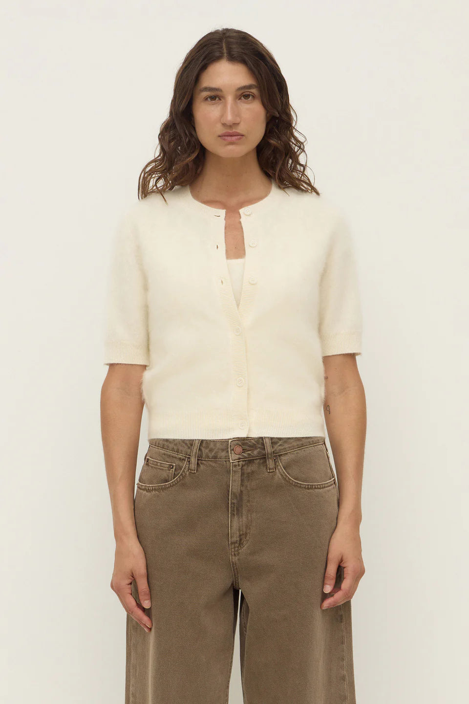Carina Wool Short Sleeve Cardigan - Cream