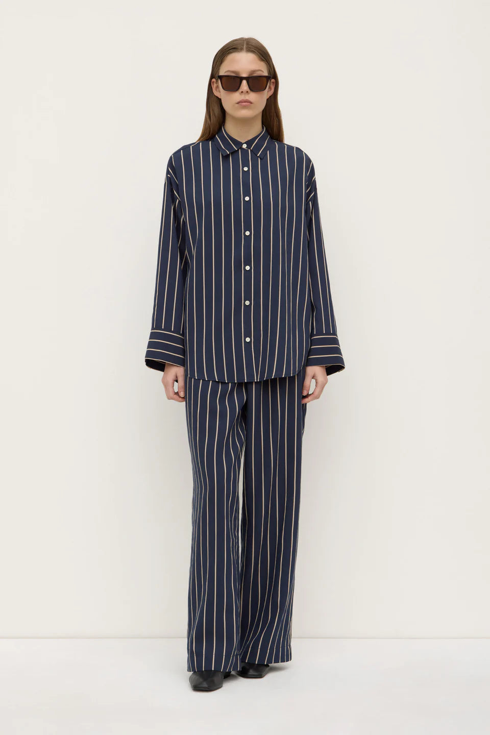 Colleen Stripe Shirt - Navy / Tan Stripe
