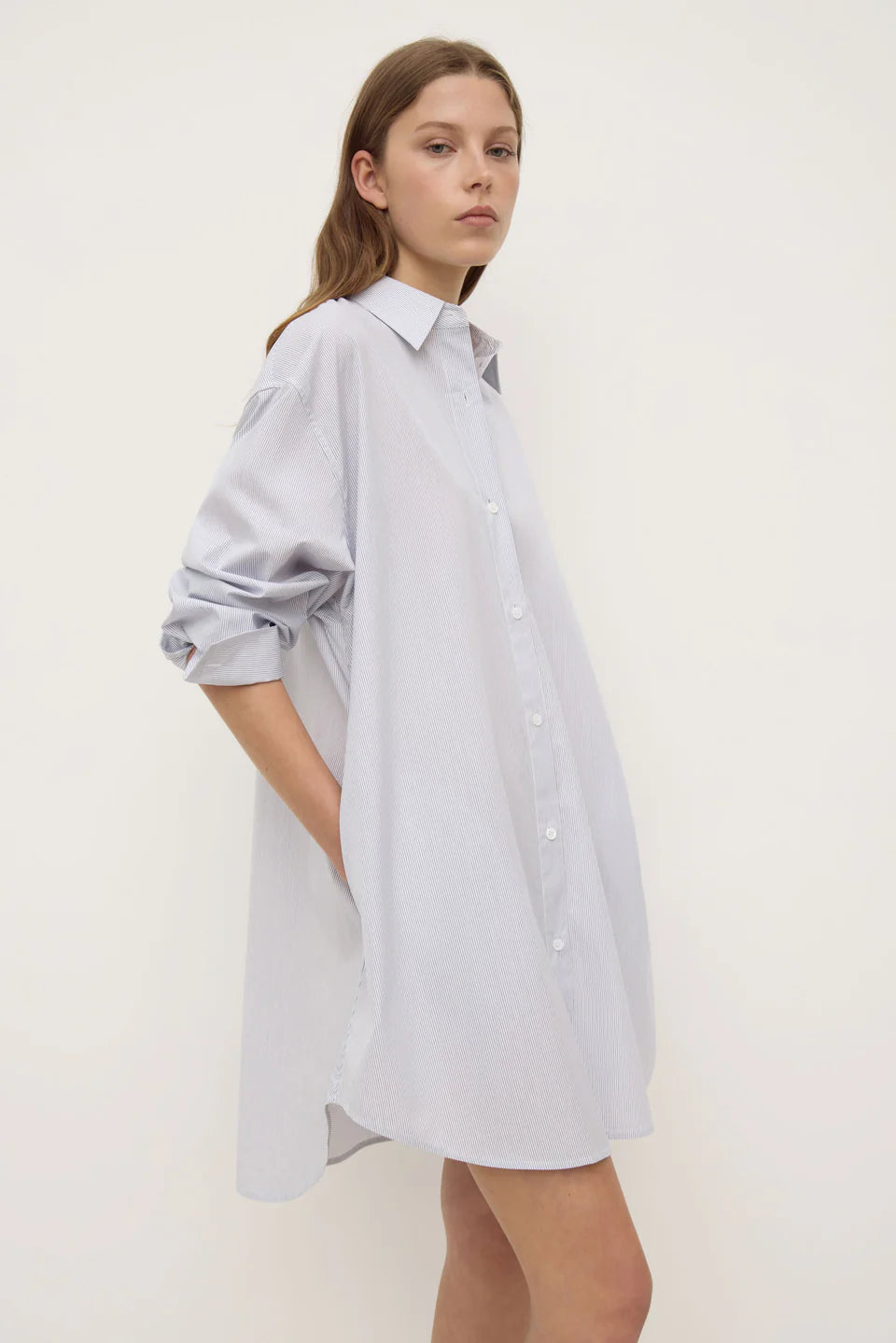 Cora Stripe Shirt Dress - White / Navy Stripe