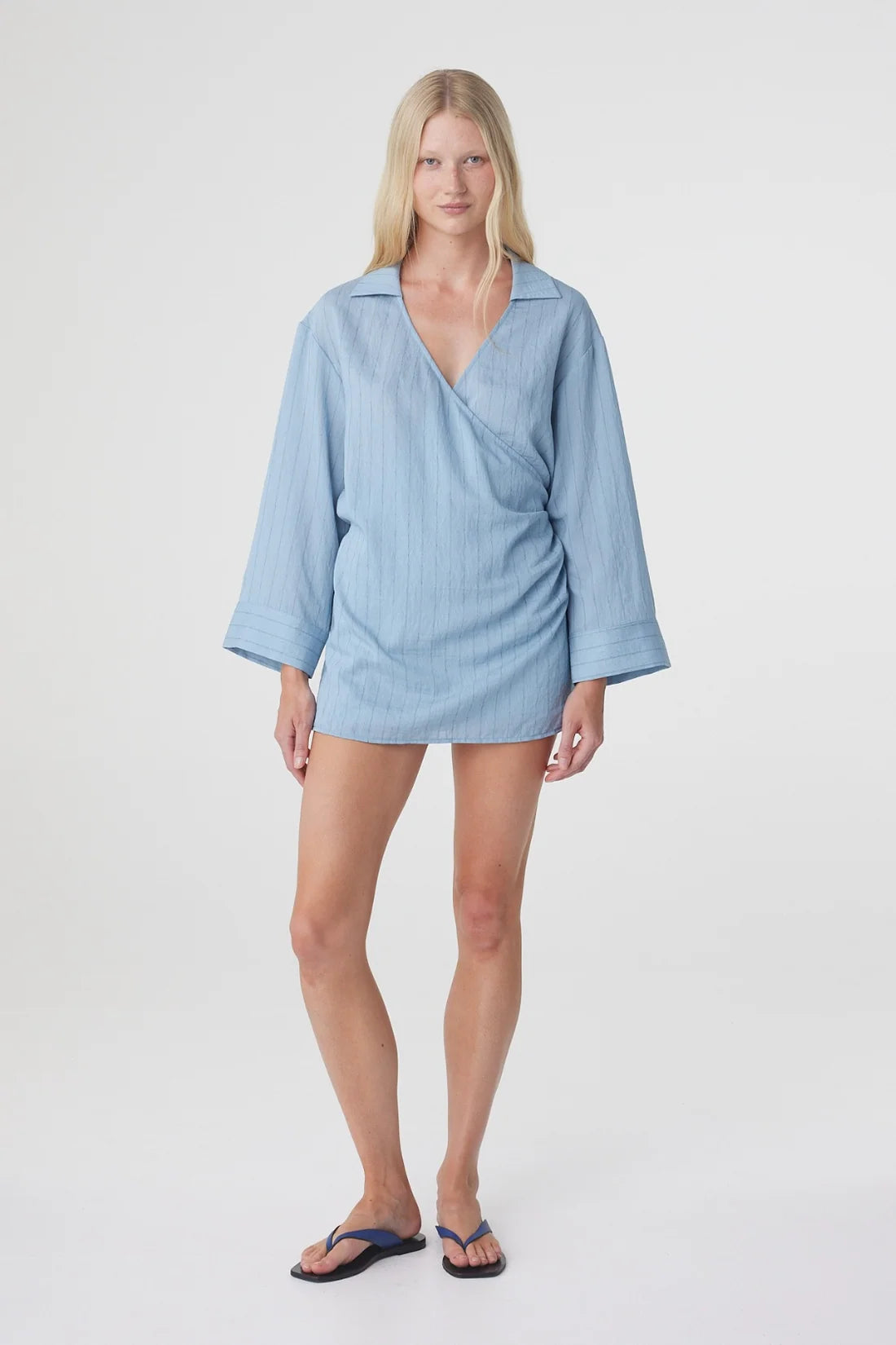 Amara Oversized Shirt Dress - Dusk Blue Stripe