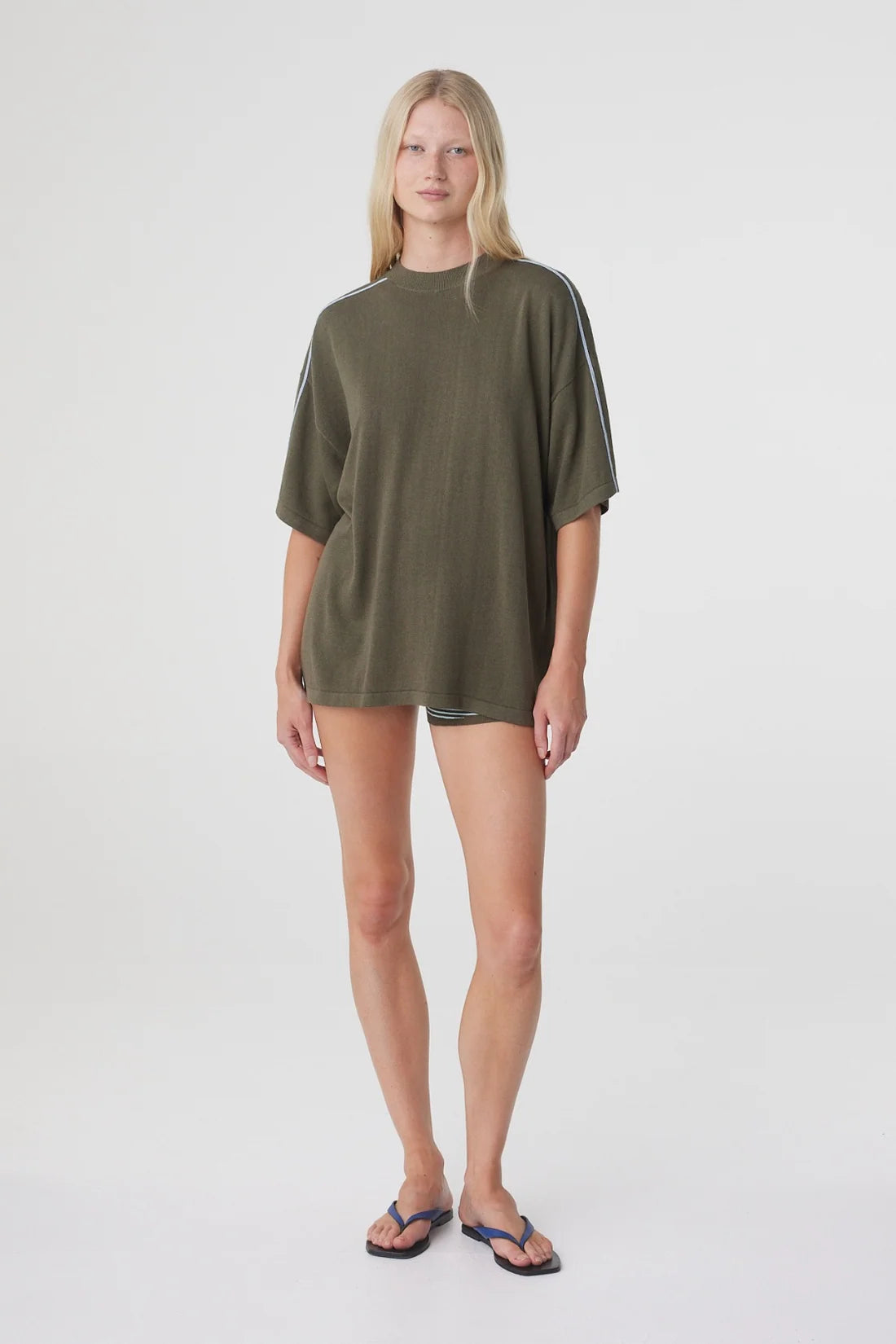 Pippa Oversized Tee - Smokey Olive & Dusk Blue