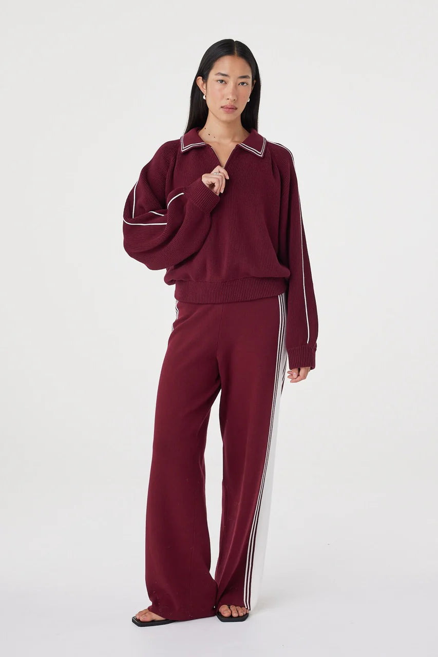 Nella Zip Sweater - Merlot & Cream