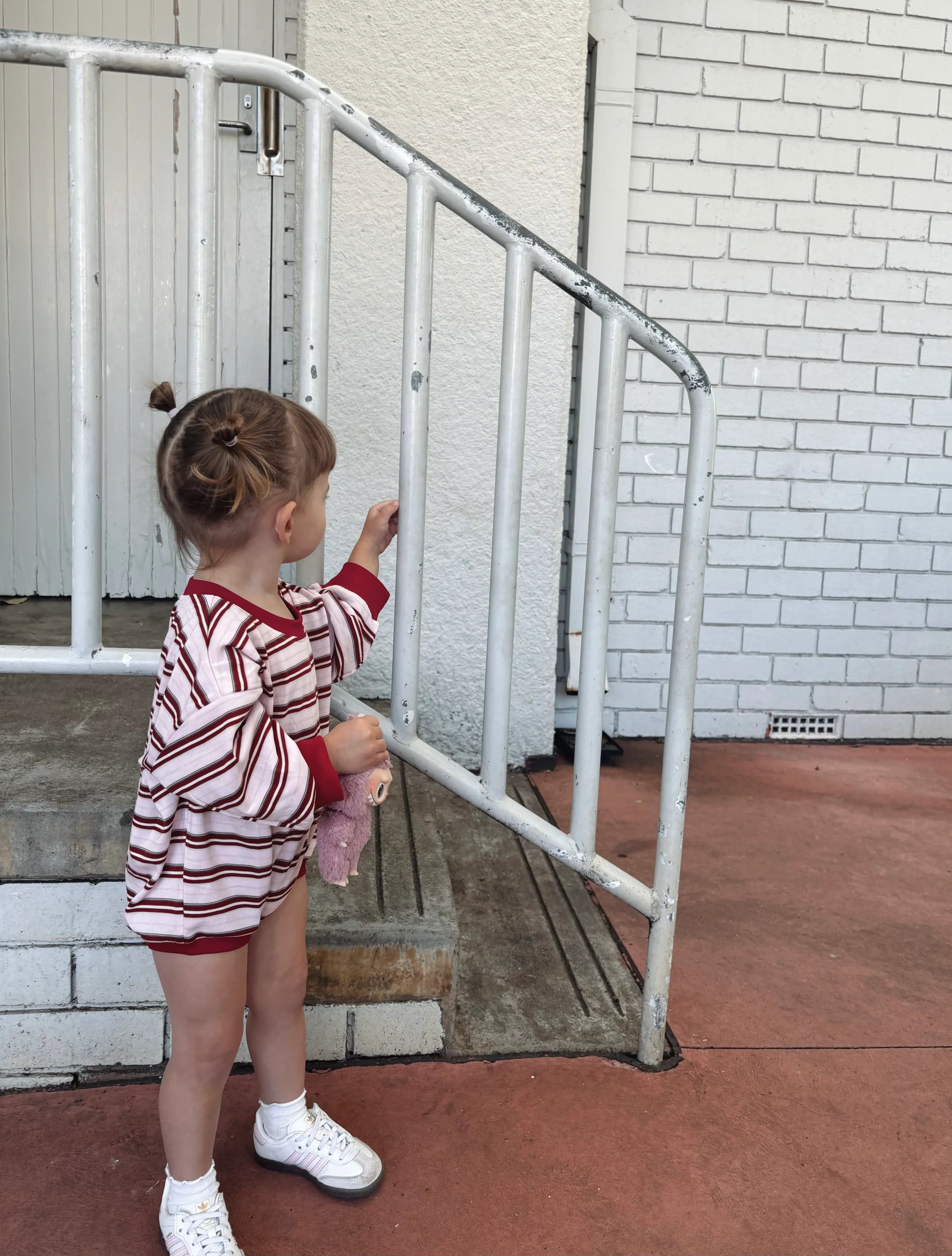 Mattie Stripe Cotton Bodysuit - Pink/Red Stripe
