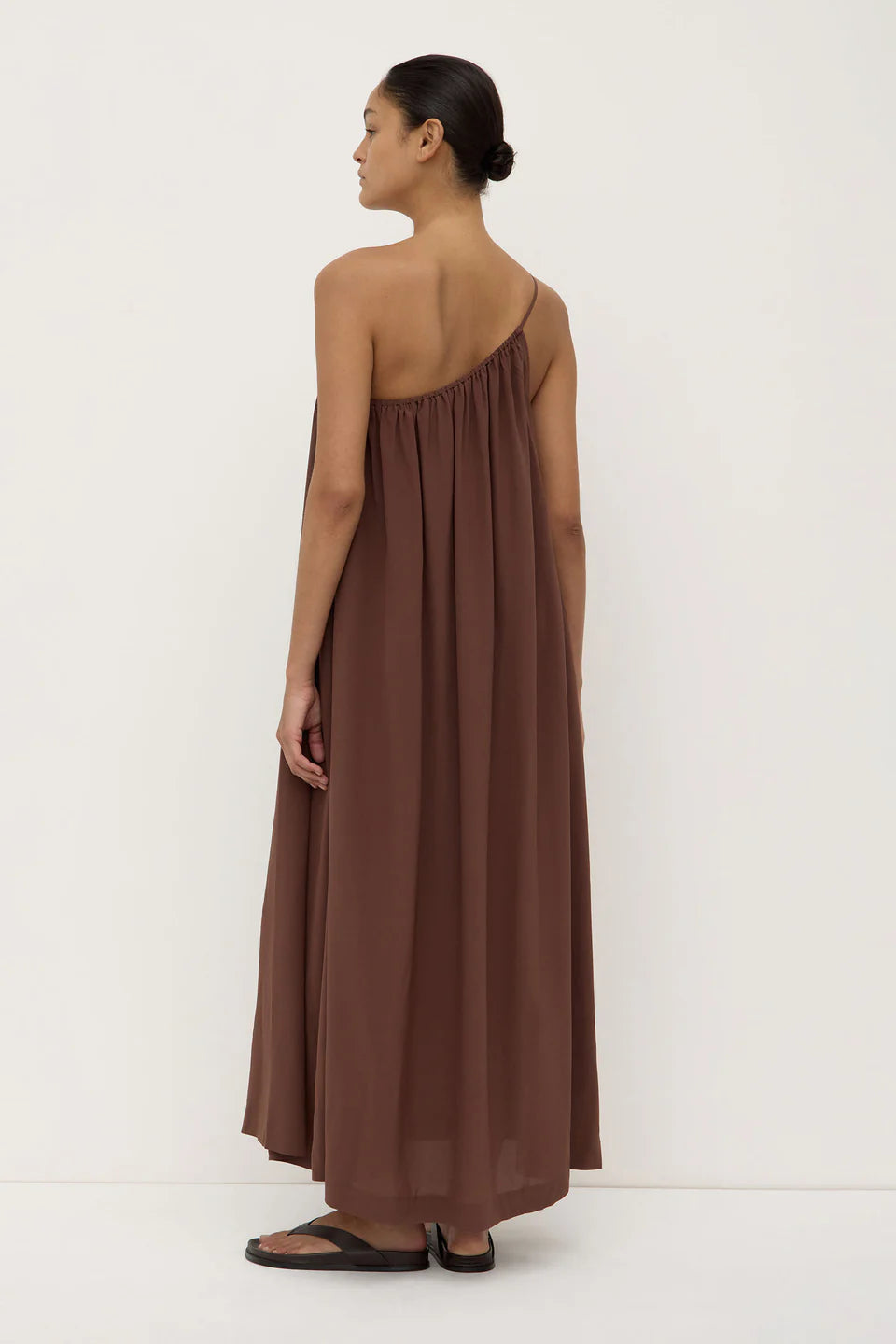 Mila Silk Asymmetrical Maxi Dress - Espresso