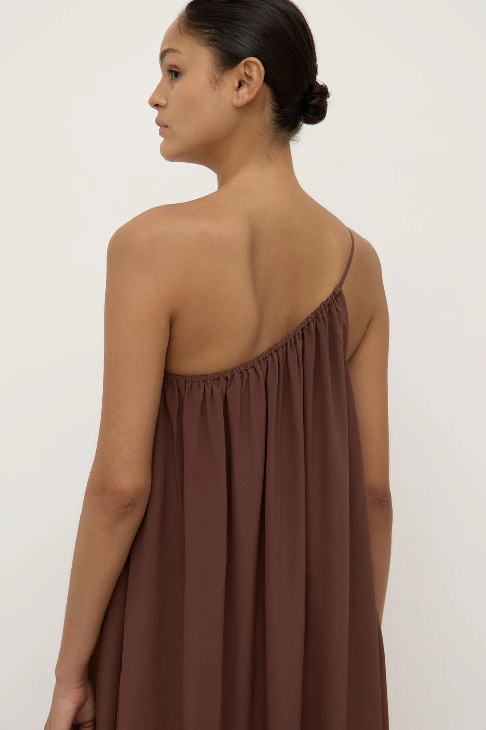 Mila Silk Asymmetrical Maxi Dress - Espresso