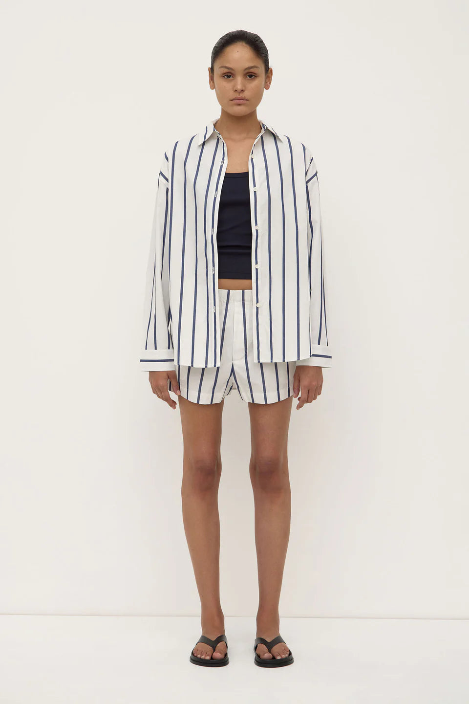 Nara Stripe Long Sleeve Shirt White / True Navy