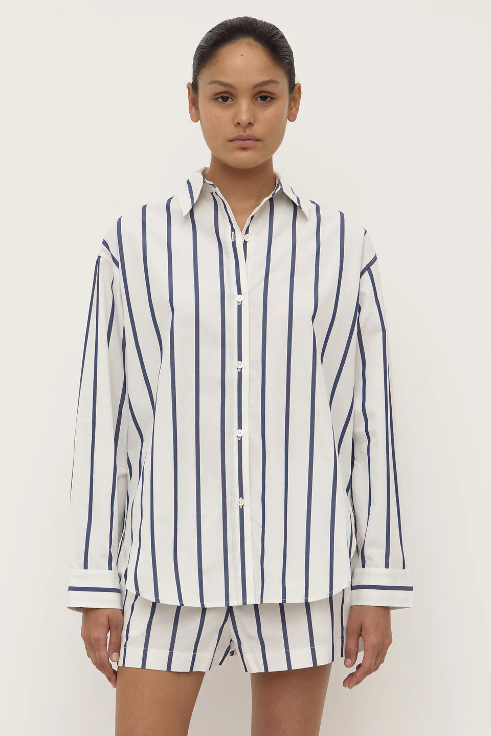 Nara Stripe Long Sleeve Shirt White / True Navy