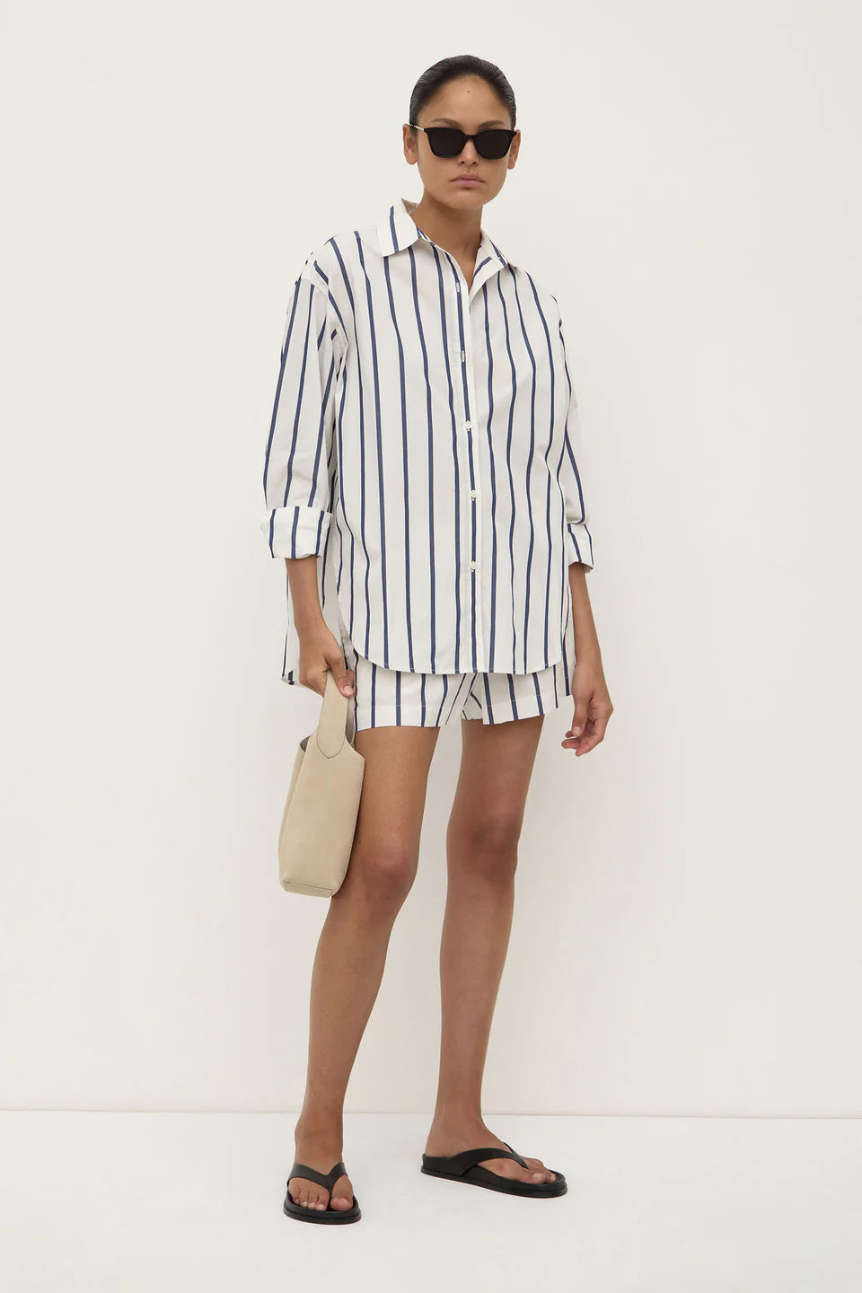 Nara Stripe Long Sleeve Shirt White / True Navy