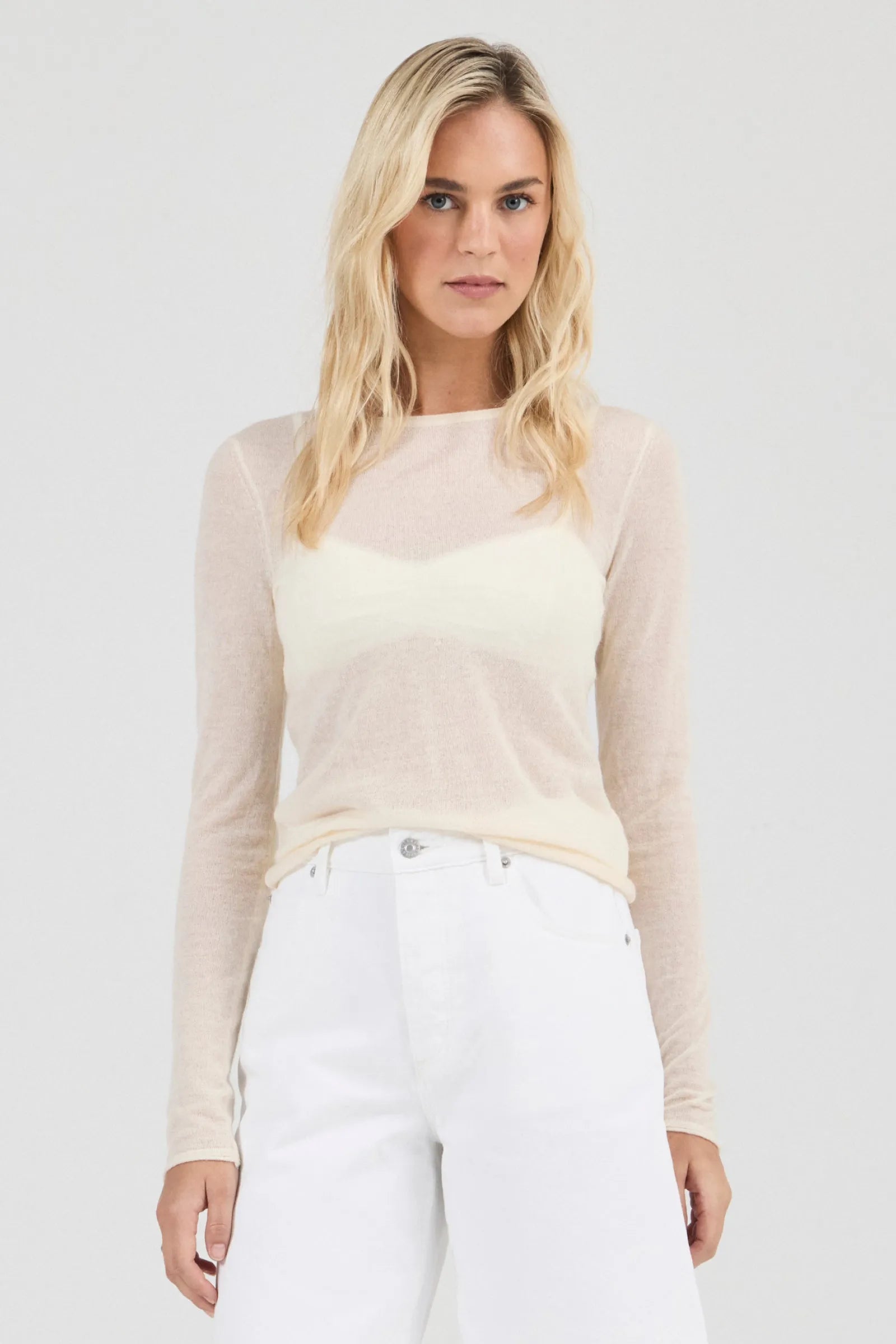 Amelie Knit Long Sleeve Top - White