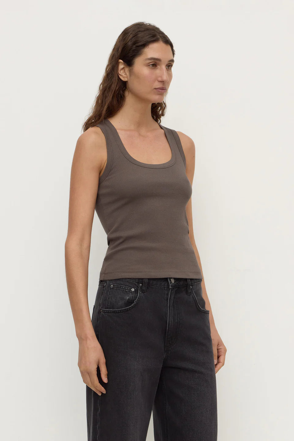 Robyn Scoop Neck Rib Tank - Bark