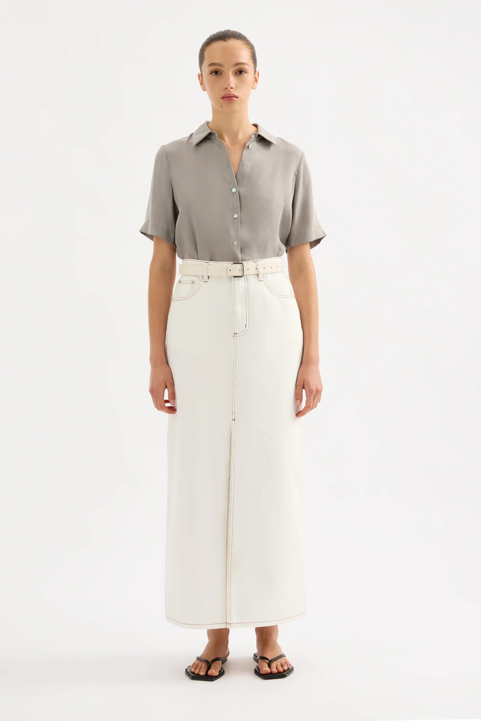 Sia Denim Maxi Skirt - Salt